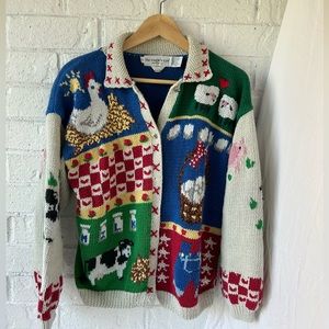 RARE Vintage Farm Sweater Eagle Eye 1991 Large cardigan cotton heart buttons